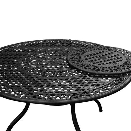 Ensemble de salle à manger de patio 7 pièces avec table ronde en aluminium maillé extérieur moderne et orné de 59 po et chaises à damier - Noir - Oakland Living