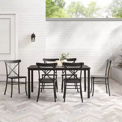 Astrid 7pc Outdoor Metal Dining Set - Matte Black - Crosley: Weather-Resistant, 6 Armless Chairs, Rectangular Table with Umbrella Hole