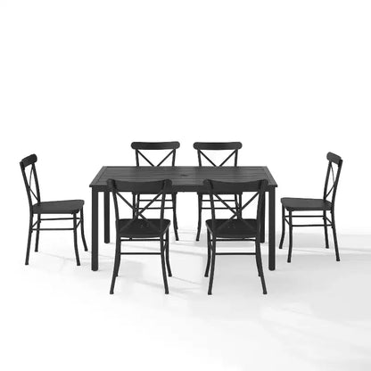 Astrid 7pc Outdoor Metal Dining Set - Matte Black - Crosley: Weather-Resistant, 6 Armless Chairs, Rectangular Table with Umbrella Hole