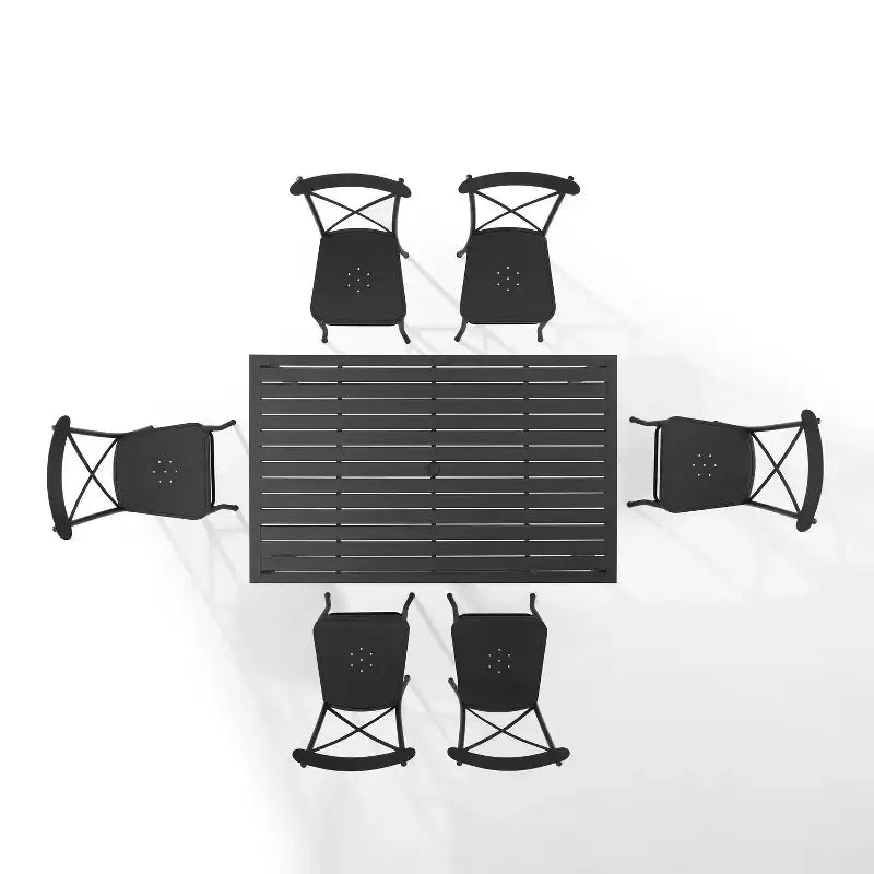 Astrid 7pc Outdoor Metal Dining Set - Matte Black - Crosley: Weather-Resistant, 6 Armless Chairs, Rectangular Table with Umbrella Hole