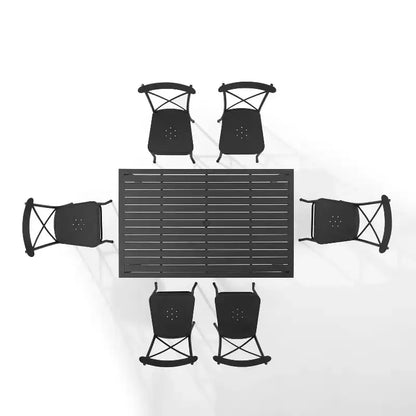 Astrid 7pc Outdoor Metal Dining Set - Matte Black - Crosley: Weather-Resistant, 6 Armless Chairs, Rectangular Table with Umbrella Hole