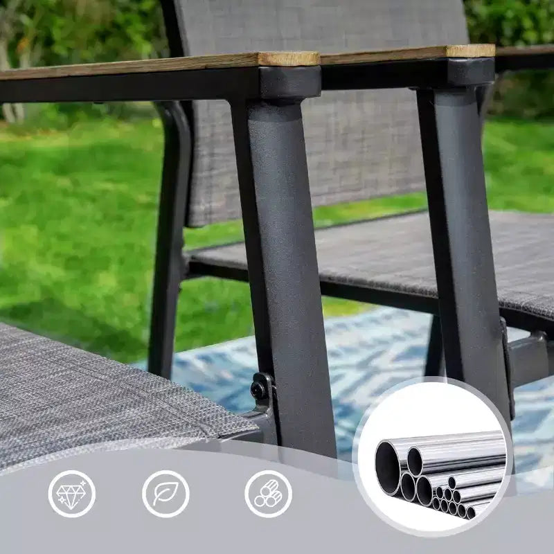 7pc Outdoor Dining Set with Metal Slat Top Table with 1.57" Umbrella Hole & Aluminum Chairs - Captiva Designs: Weather-Resistant Patio Set