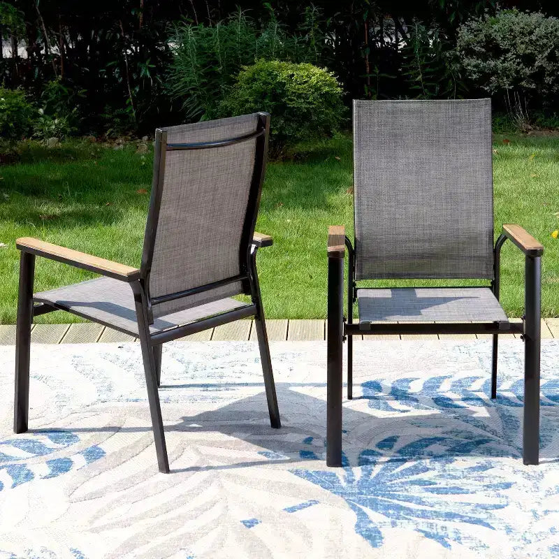 7pc Outdoor Dining Set with Metal Slat Top Table with 1.57" Umbrella Hole & Aluminum Chairs - Captiva Designs: Weather-Resistant Patio Set