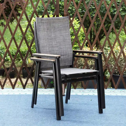 7pc Outdoor Dining Set with Metal Slat Top Table with 1.57" Umbrella Hole & Aluminum Chairs - Captiva Designs: Weather-Resistant Patio Set