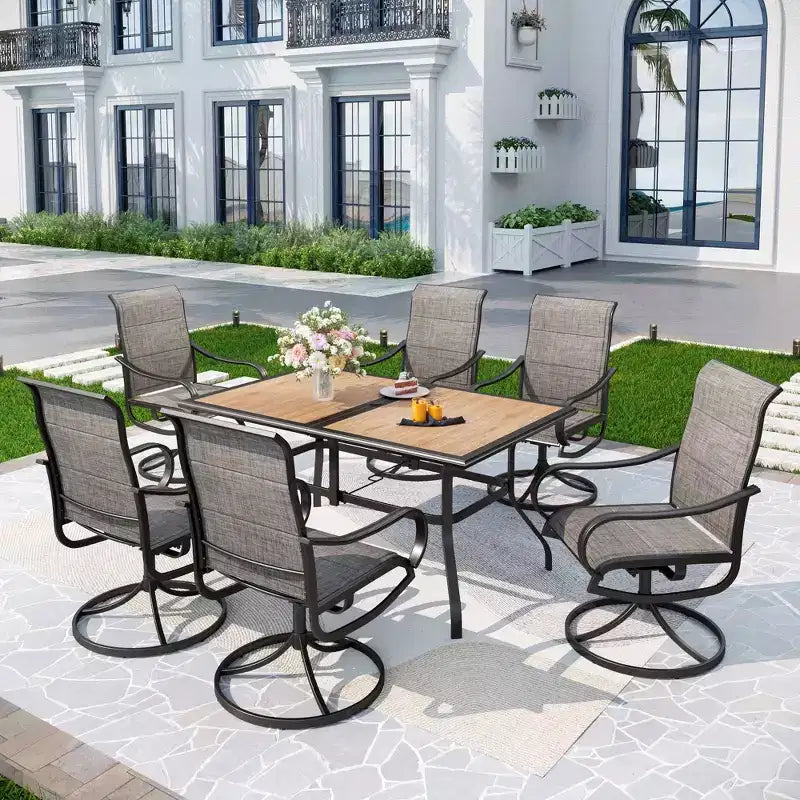 Patio Set with Steel Table with 1.57" Umbrella Hole & Steel Swivel Sling Arm Chairs - Captiva Designs