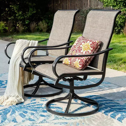 Patio Set with Steel Table with 1.57" Umbrella Hole & Steel Swivel Sling Arm Chairs - Captiva Designs