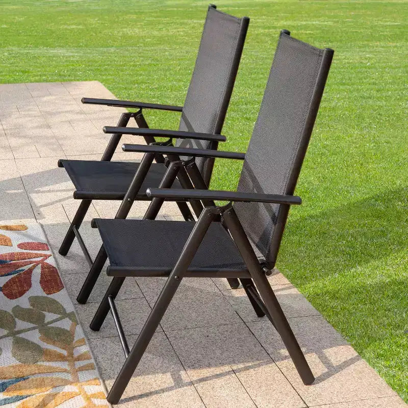 5pc Patio Dining Set with Round Table & Foldable Chairs - Captiva Designs: Weather-Resistant Aluminum
