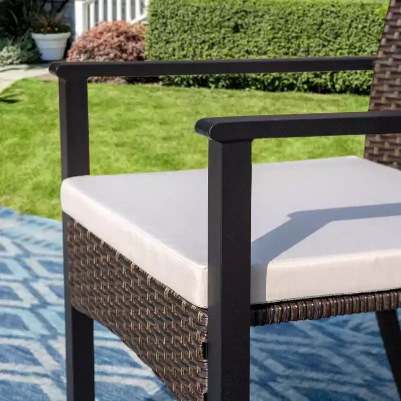 7pc Outdoor Dining Set: Steel Table, Wicker Chairs, Cushions - Captiva Designs