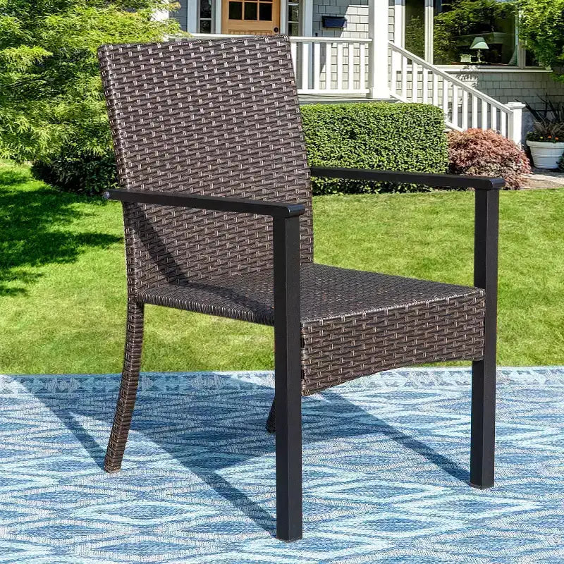 7pc Outdoor Dining Set: Steel Table, Wicker Chairs, Cushions - Captiva Designs