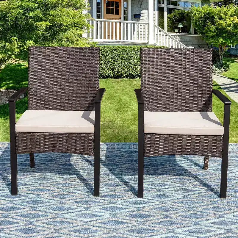 7pc Outdoor Dining Set: Steel Table, Wicker Chairs, Cushions - Captiva Designs
