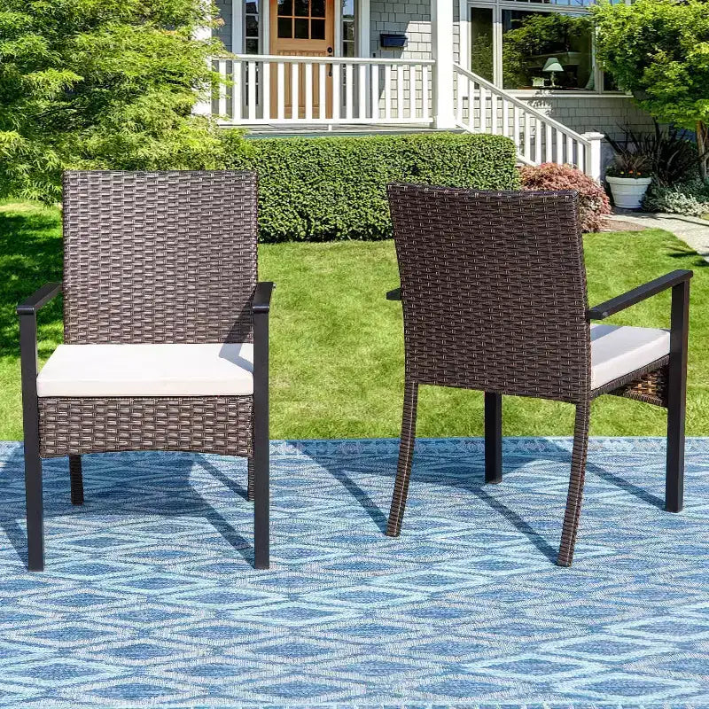 7pc Outdoor Dining Set: Steel Table, Wicker Chairs, Cushions - Captiva Designs