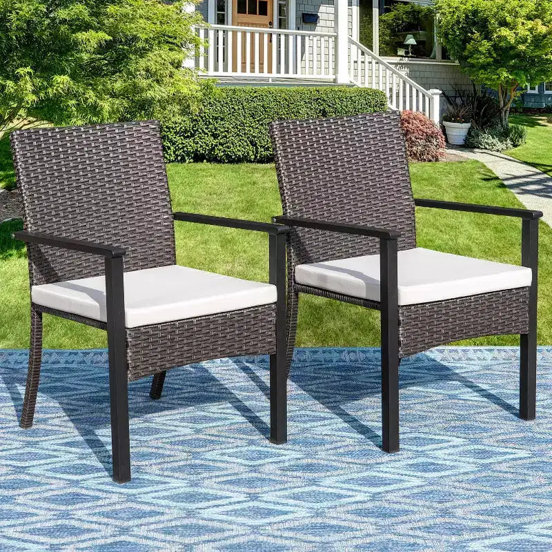 7pc Outdoor Dining Set: Steel Table, Wicker Chairs, Cushions - Captiva Designs