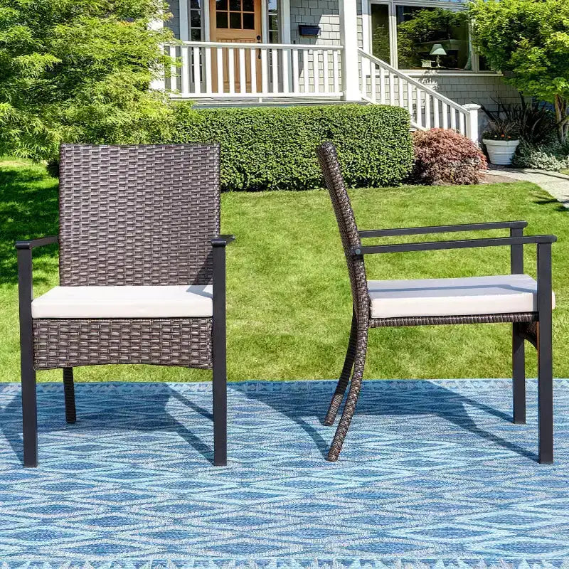 7pc Outdoor Dining Set: Steel Table, Wicker Chairs, Cushions - Captiva Designs