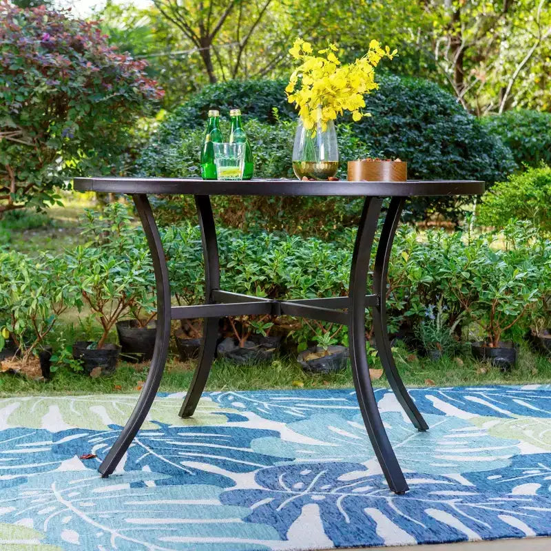 5pc Outdoor Dining Set with Stackable Chairs & Round Metal Table - Black - Captiva Designs: Weather-Resistant Patio Set