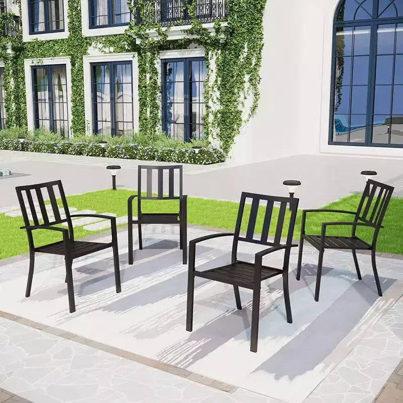 5pc Outdoor Dining Set with Stackable Chairs & Round Metal Table - Black - Captiva Designs: Weather-Resistant Patio Set