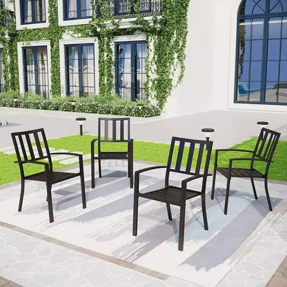5pc Outdoor Dining Set with Stackable Chairs & Round Metal Table - Black - Captiva Designs: Weather-Resistant Patio Set