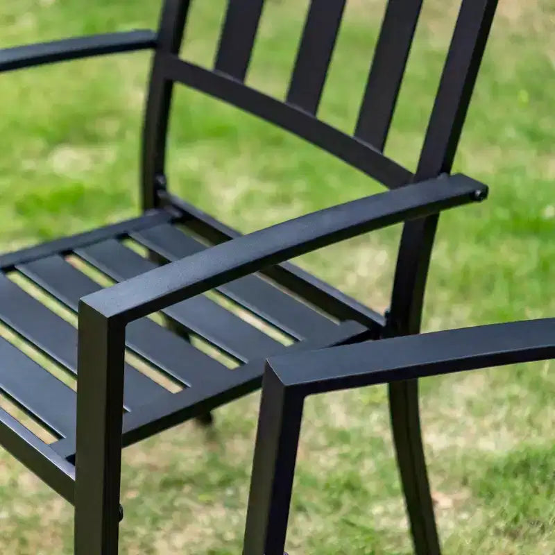 5pc Outdoor Dining Set with Stackable Chairs & Round Metal Table - Black - Captiva Designs: Weather-Resistant Patio Set