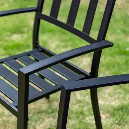 5pc Outdoor Dining Set with Stackable Chairs & Round Metal Table - Black - Captiva Designs: Weather-Resistant Patio Set