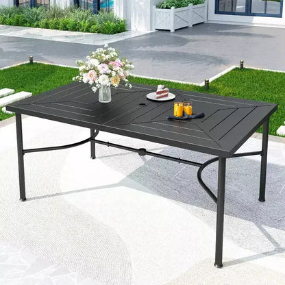 7pc Outdoor Dining Set with with Padded Sling Chairs & Metal Rectangle Table with Umbrella Hole - Captiva Designs