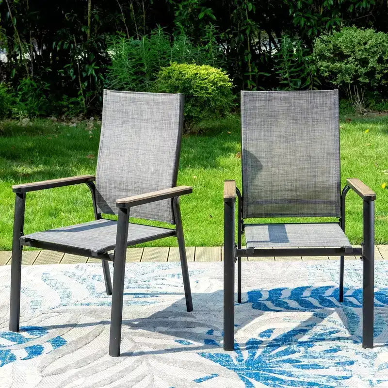 Ensemble de patio 9 pièces avec table extensible en acier et chaises empilables en textilène – Captiva Designs : Repas en extérieur, Résistant aux intempéries
