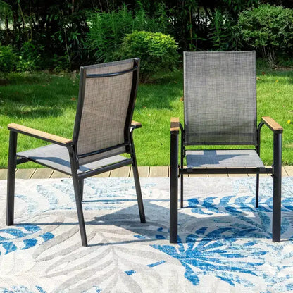 Ensemble de patio 9 pièces avec table extensible en acier et chaises empilables en textilène – Captiva Designs : Repas en extérieur, Résistant aux intempéries