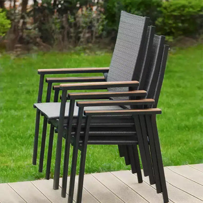 Ensemble de patio 9 pièces avec table extensible en acier et chaises empilables en textilène – Captiva Designs : Repas en extérieur, Résistant aux intempéries