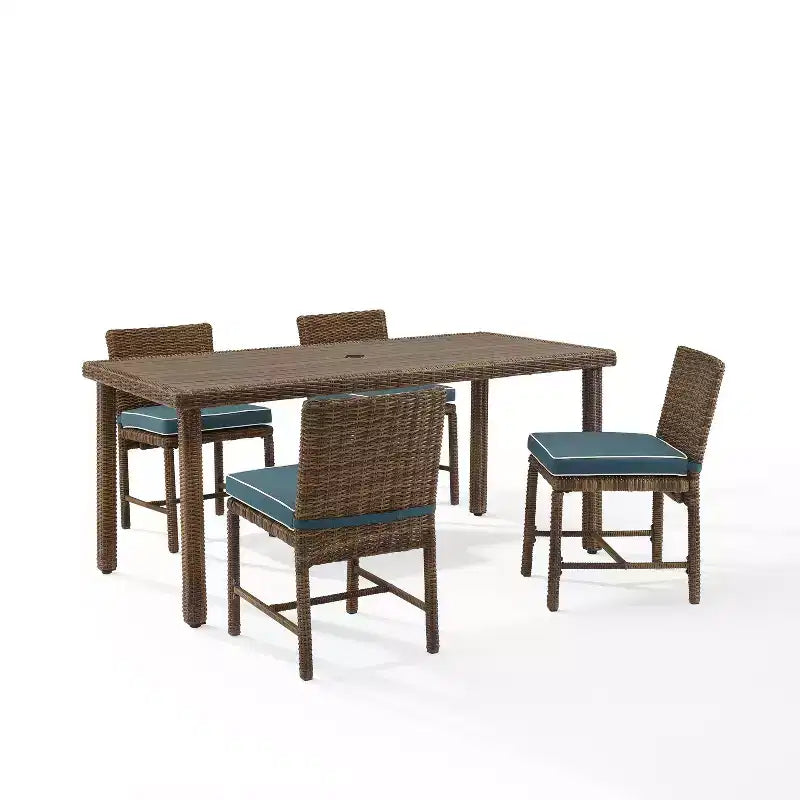 5pc Bradenton Outdoor Steel Dining Set Navy/Weathered Brown - Crosley: Polyester Cushions, UV-Resistant