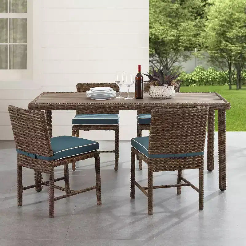 5pc Bradenton Outdoor Steel Dining Set Navy/Weathered Brown - Crosley: Polyester Cushions, UV-Resistant