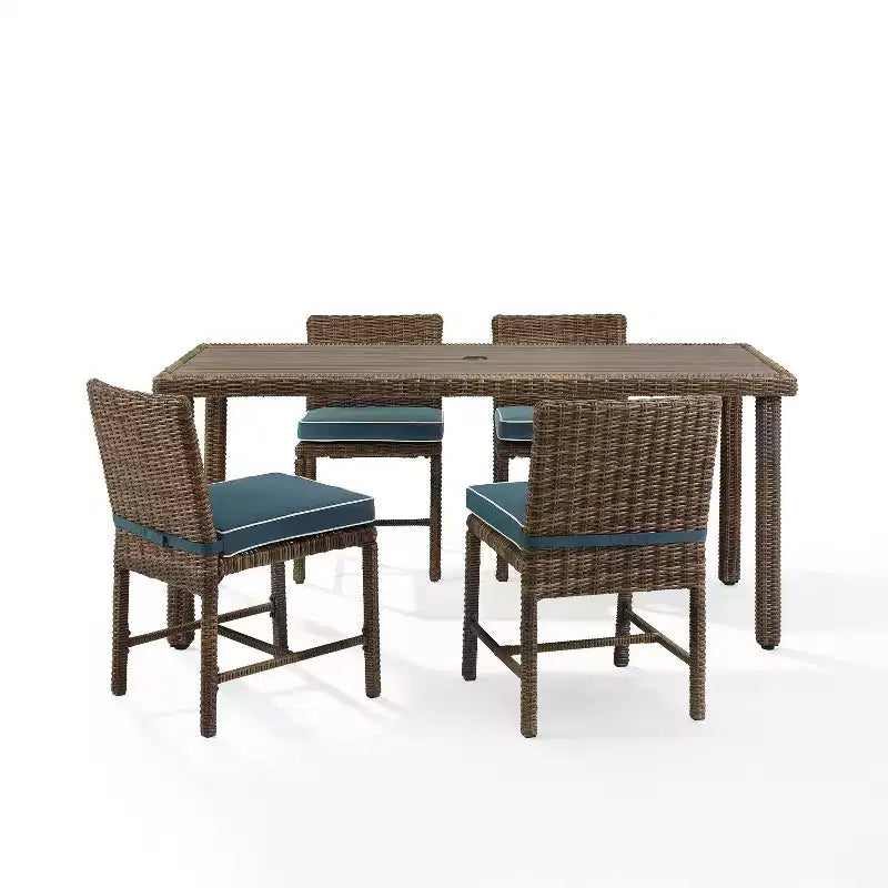 5pc Bradenton Outdoor Steel Dining Set Navy/Weathered Brown - Crosley: Polyester Cushions, UV-Resistant