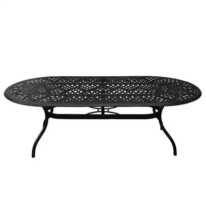 9pc Outdoor Dining Set with 95" Modern Mesh Lattice Aluminum Oval Table & Checker Arm Chairs - Oakland Living