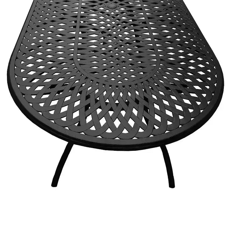 9pc Outdoor Dining Set with 95" Modern Mesh Lattice Aluminum Oval Table & Checker Arm Chairs - Oakland Living