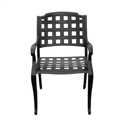 9pc Outdoor Dining Set with 95" Modern Mesh Lattice Aluminum Oval Table & Checker Arm Chairs - Oakland Living