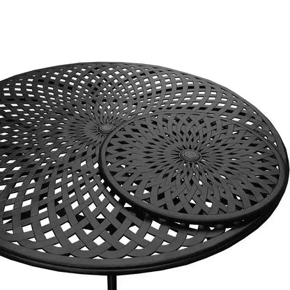 7pc Outdoor Dining Set with 59" Modern Ornate Mesh Aluminum Round Table & Luxury Chairs Black - Oakland Living