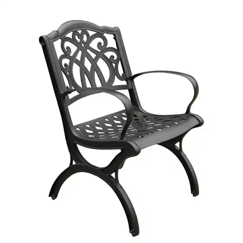 7pc Outdoor Dining Set with 59" Modern Ornate Mesh Aluminum Round Table & Luxury Chairs Black - Oakland Living
