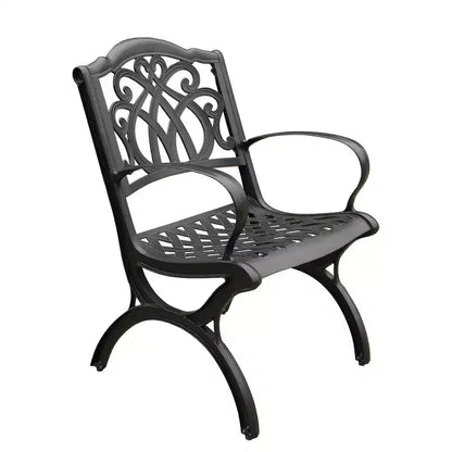 7pc Outdoor Dining Set with 59" Modern Ornate Mesh Aluminum Round Table & Luxury Chairs Black - Oakland Living