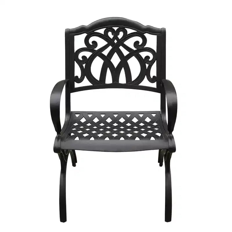 7pc Outdoor Dining Set with 59" Modern Ornate Mesh Aluminum Round Table & Luxury Chairs Black - Oakland Living