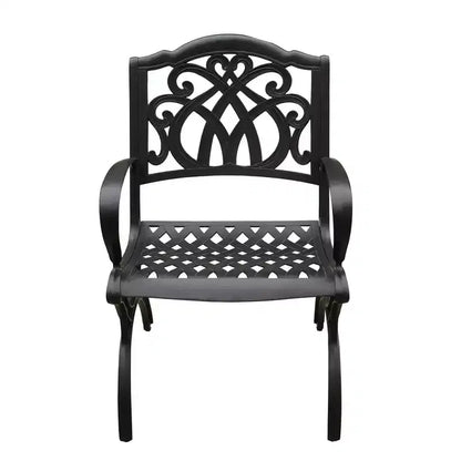 7pc Outdoor Dining Set with 59" Modern Ornate Mesh Aluminum Round Table & Luxury Chairs Black - Oakland Living