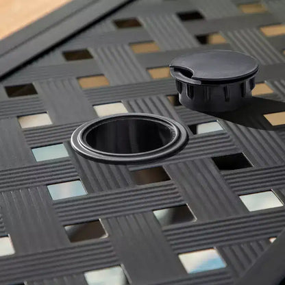 7pc Outdoor Dining Set with Swivel Chairs & Faux Wood/Metal Table with Umbrella Hole - Captiva Designs: Powder-Coated Steel Frame