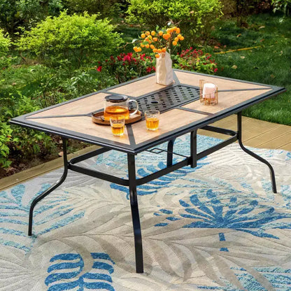 7pc Outdoor Dining Set with Swivel Chairs & Faux Wood/Metal Table with Umbrella Hole - Captiva Designs: Powder-Coated Steel Frame