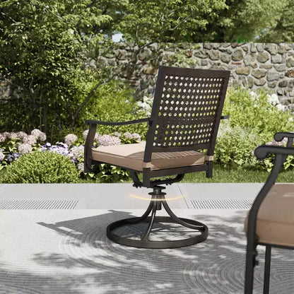 7pc Outdoor Dining Set with Swivel Chairs & Faux Wood/Metal Table with Umbrella Hole - Captiva Designs: Powder-Coated Steel Frame
