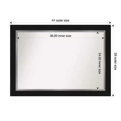 42" x 30" Non-Beveled Eva Bathroom Wall Mirror Black - Amanti Art: Modern Rectangle, Wall Mount