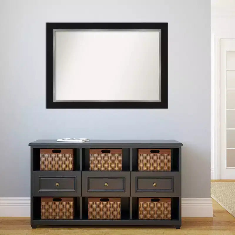 42" x 30" Non-Beveled Eva Bathroom Wall Mirror Black - Amanti Art: Modern Rectangle, Wall Mount