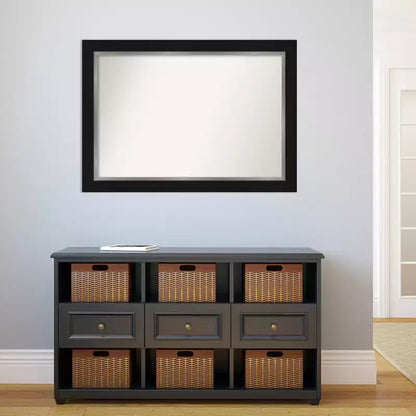 42" x 30" Non-Beveled Eva Bathroom Wall Mirror Black - Amanti Art: Modern Rectangle, Wall Mount