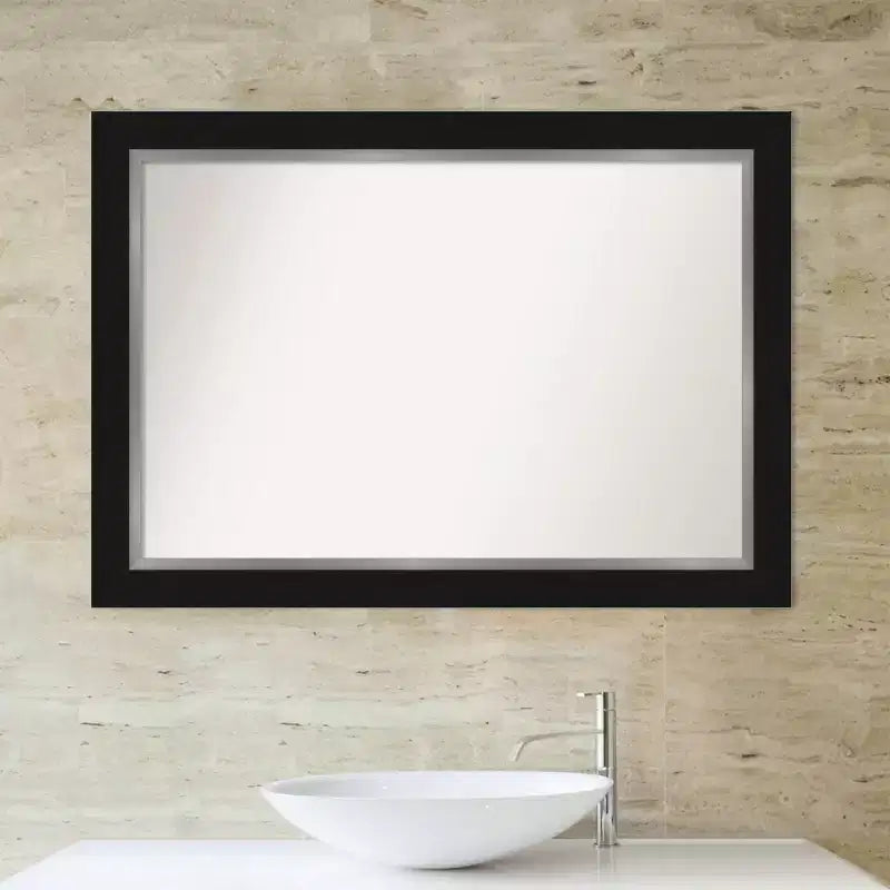 42" x 30" Non-Beveled Eva Bathroom Wall Mirror Black - Amanti Art: Modern Rectangle, Wall Mount