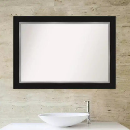 42" x 30" Non-Beveled Eva Bathroom Wall Mirror Black - Amanti Art: Modern Rectangle, Wall Mount