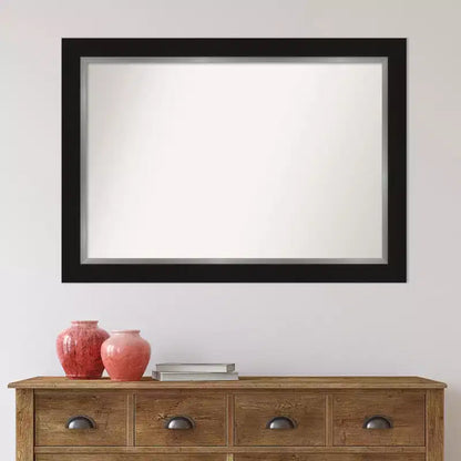 42" x 30" Non-Beveled Eva Bathroom Wall Mirror Black - Amanti Art: Modern Rectangle, Wall Mount