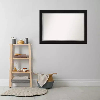 42" x 30" Non-Beveled Eva Bathroom Wall Mirror Black - Amanti Art: Modern Rectangle, Wall Mount