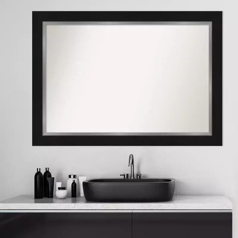 42" x 30" Non-Beveled Eva Bathroom Wall Mirror Black - Amanti Art: Modern Rectangle, Wall Mount