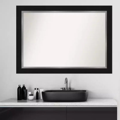 42" x 30" Non-Beveled Eva Bathroom Wall Mirror Black - Amanti Art: Modern Rectangle, Wall Mount