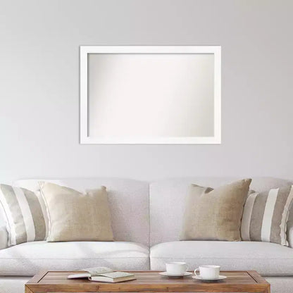 Miroir mural étroit blanc de 39 po x 27 po sans biseau pour armoire - Amanti Art : style moderne, cadre en polystyrène, quincaillerie de montage incluse